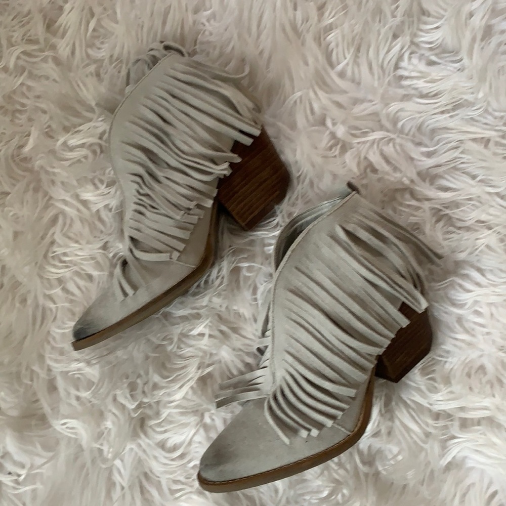 New Coconuts Gray Fringe Booties